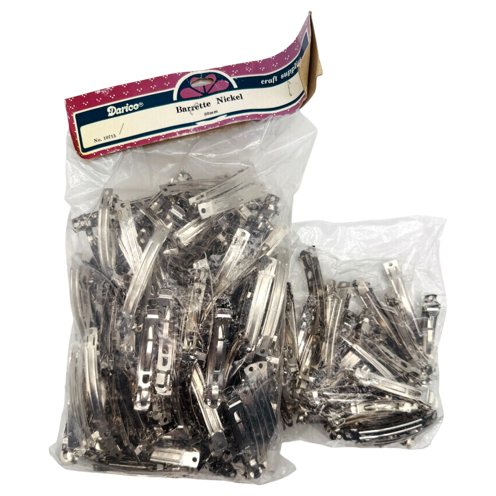 177 pcs French Barrette Hair Clips 80mm Nickel Silver DIY Craft Project Bows NOS